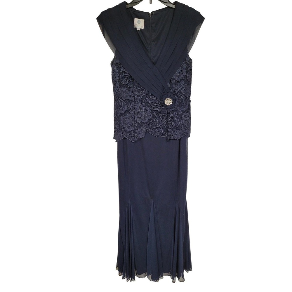 Patra Womens‎ Navy Lace Bodice Maxi Dress Formal Evening Gown Size 8P